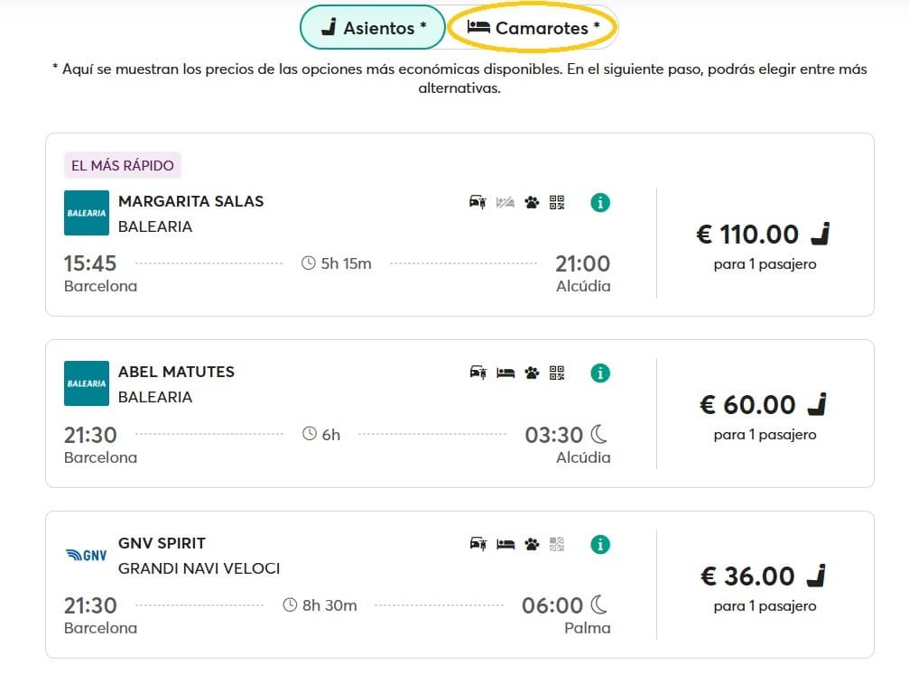 Cómo ir de Barcelona a Mallorca: ¿Butaca o camarote? ¿Qué elegir?